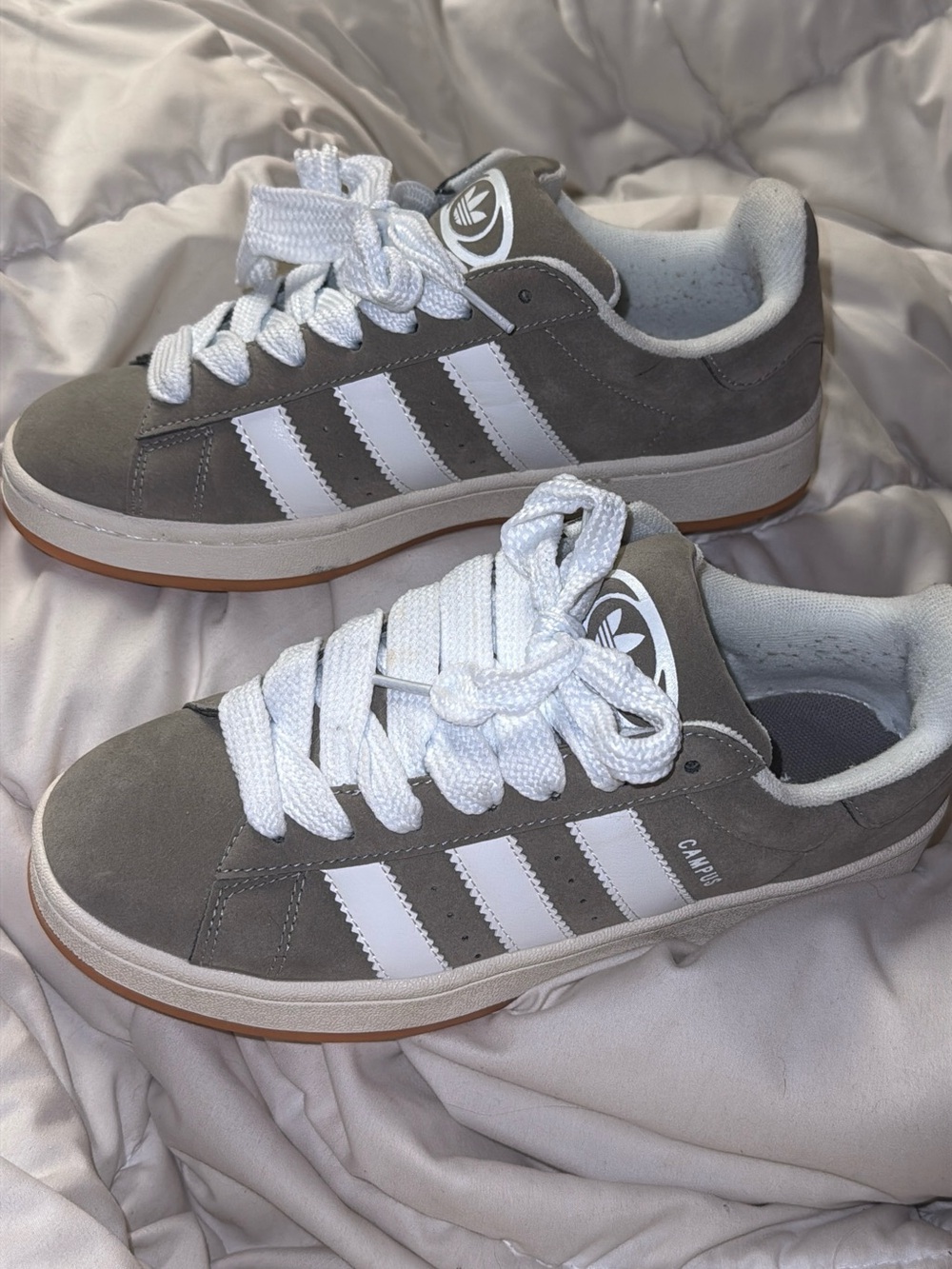 adidas Campus Suede Low-Top Sneakers in Gray and White